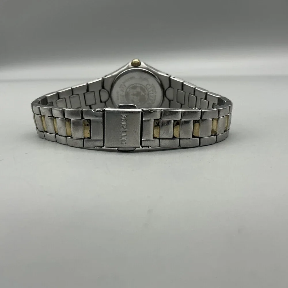 Citizen Eco-Drive WR 100 Womens Watch 25mm Black Dial Silver Gold Two Tone 6.75